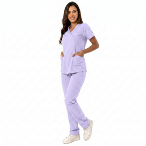 Short Sleeve Women Surgical Scrub <b>Sets</b> Hospital <b>Doctors</b> Suits Nurse Uniform Pure Material Purple Color Custom Polyester Cotton - Product Image 6