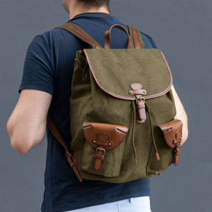 Leather Canvas <b>Backpack</b> <b>Simple</b> Travel School Laptop Bag Wholesale Custom Brand Factory Direct LCB-0044 - Product Image 2