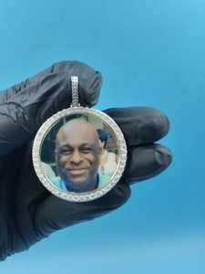Iced Out VVS Moissanite Diamond Photo Memory Pendant Personalized 925 Silver Custom <b>Picture</b> Circle <b>Charms</b> Pendant For Men's - Product Image 2