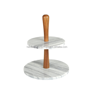 Nouveau présentoir de gâteau et de fruit de marbre de conception avec le présentoir de fruit de base en bois pour le support de décoration de manière d'entrée de cuisine - Product Image 5