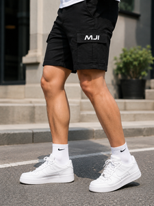 Shorts cargo noirs pour hommes, en mélange de coton personnalisé, multi-poches, vêtements de travail utilitaires, shorts décontractés d'extérieur, fournisseur de vêtements en gros OEM - Product Image 6