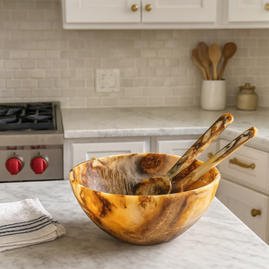 Bol à salade en bois artisanal avec intérieur en émail floral coloré, bol de service, bol décoratif pour la cuisine et la salle à manger, Inde - Product Image 5