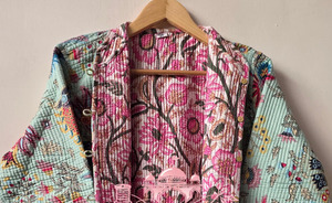 Veste courte matelassée brodée tricotée à la main pour femme, en coton écologique respirant à imprimé floral, à manches longues, pour un usage décontracté - Product Image 6