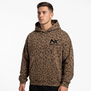 Men's <b>Leopard</b> <b>Print</b> Fleece Oversized Pullover Hoodie Winter Fashion Streetwear <b>Sweatshirt</b> with Kangaroo Pocket Custom Logo - Product Image 4