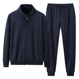 Ensemble de survêtement pour homme à col montant et fermeture éclair intégrale, veste unie et pantalon droit, 2 pièces, tenue de sport décontractée, vente en gros - Product Image 4
