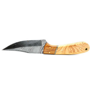 Cuchillo de caza de acero de Damasco con hoja de punta caída y mango de madera, hecho a mano, para uso en exteriores y camping, en venta. - Product Image 2