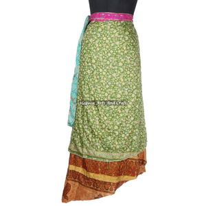 New Fabulous Two Layered Reversible New Indian <b>Around</b> Silk Sari <b>Wrap</b> <b>Skirts</b> Rajasthani Multi-layer Saree Art Silk Long <b>Wrap</b> - Product Image 6