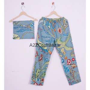 ชุดนอนผ้าฝ้าย 100% สไตล์โบฮีเมียน โรแมนติก นุ่มลื่น ชุด 2 ชิ้น สำหรับผู้หญิง เสื้อและกางเกง - Product Image 3