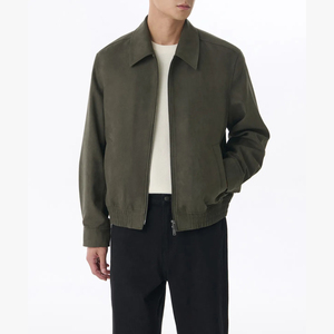 <b>Men's</b> <b>Brown</b> <b>Suede</b> Bomber <b>Jacket</b> Casual Turn-down Collar Zipper Closure Regular Fit Autumn Wear - Product Image 4