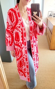 Bata de mujer con cuello en V, 100% algodón, 480g, reversible, bordada con motivos florales azules, hecha a mano, tipo kimono largo, con cinturón, para estar en casa o descansar. - Product Image 4