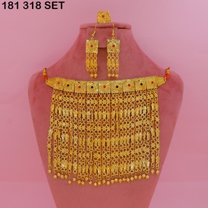 Gold Plated Brass Islamic Religious Jewelry Set for Women-Classic Stylish Design Engagement <b>Wedding</b> Eid Imitation Jewelry Sets - Product Image 6