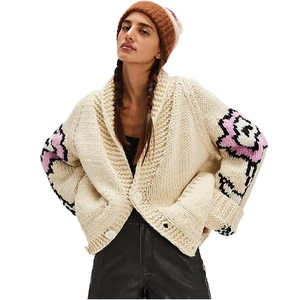 High Quality Women's winter Breathable <b>Vintage</b> Printed 100% Polyester/wool Single Breasted Casual Long Sleeve Woven <b>Sweater</b> - Product Image 1