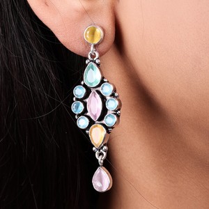 Pendientes Colgantes de Plata Oxidada al Mejor Precio para Mujer |   Joyería Boho Hecha a Mano con Piedras Multicolores para Boda |   Proveedor Mayorista - Product Image 2