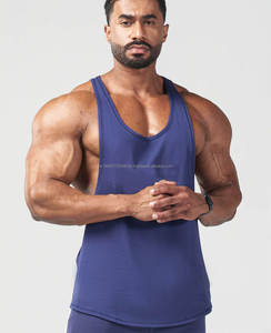 Camiseta sin mangas atlética de poliéster 100% personalizada al por mayor para hombre, camiseta sin mangas suave que absorbe la humedad, ligera, transpirable, tejida con estampado en blanco - Product Image 3