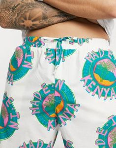 Shorts de bain imprimés pour hommes avec logo, taille mi-haute, cordon de serrage, style décontracté, en coton blanc - Product Image 1