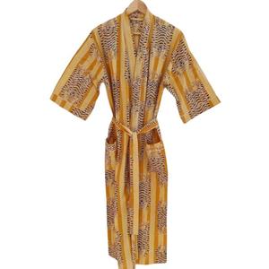 Yellow Tiger Print Cotton Kimono Button Soft Comfortable Bath <b>Robe</b> <b>Beach</b> Wear Dress Kimono Wrap Dress Casual Dresses - Product Image 1