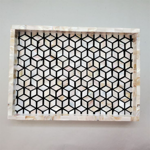 Mother Of Pearl Inlay Tray Handmade Geometric <b>Cube</b> Pattern Decorative Tray Custom Pearl Mosaic Rectangular Tray For Coffee <b>Table</b> - Product Image 1
