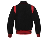 Blouson universitaire unisexe noir et rouge en polyester, style preppy, col rabattu, manches classiques, simple boutonnage, style baseball, hiver