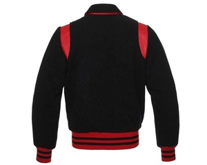 Unisex <b>Black</b> <b>Red</b> <b>Varsity</b> <b>Jacket</b> Polyester Preppy Style Turn-down Collar Regular Sleeve Single Breasted Baseball Winter Front - Product Image 2