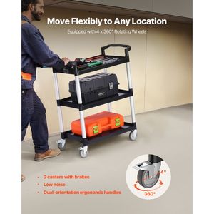 Carro utilitario de servicio pesado de 3 niveles con ruedas Carro de servicio de capacidad de 300 libras - Product Image 3