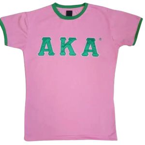 T-shirt rose à col contrastant vert pour femme, haut décontracté à manches courtes, vêtement de mode confortable pour le quotidien, style équipe - Product Image 1