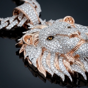 Pendentif Breloque Hip Hop Tête de Lion Rond en Moissanite Sertie de Pierres, Plaqué Or Rose 925, Collier de Luxe Tête d'Animal pour Soirée - Product Image 4