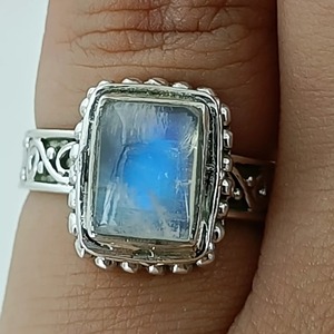 Rainbow Moonstone <b>Ring</b> 925 Sterling <b>Silver</b> Handmade <b>Statement</b> Promise <b>Ring</b> for Women Boho Cushion June Birthstone Jewelry - Product Image 5