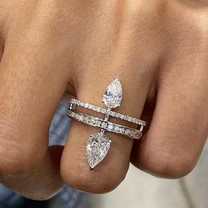 Anillo de Dos Filas con Diamantes de Moissanita en Corte Pera, Diseño Creativo, Plata 925 Original, Personalizable, Regalo de Cumpleaños para Mujer - Product Image 1