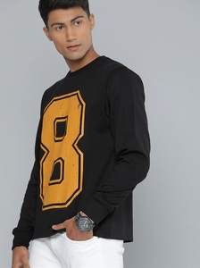 เสื้อสเวตเชิ้ตคอกลมแขนยาวสีดำสำหรับผู้ชาย พิมพ์ลายหมายเลข 8 สีส้ม สวมใส่สบาย ทรงปกติ ผ้าถักสำหรับฤดูใบไม้ร่วง ผ้าฝ้าย 100% - Product Image 6