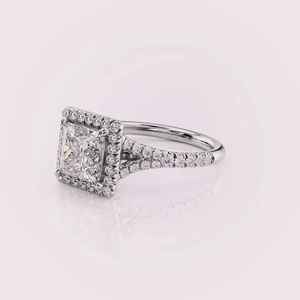 Princess Cut Lab Grown <b>Diamond</b> Halo Ring Pavé Band Solid 925 Sterling Silver - Product Image 2