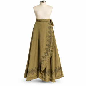 Bohemian <b>Wrap</b> Maxi <b>Skirt</b> for Women with Ethnic Geometric Print |Tie Waist Flowy Long <b>Skirt</b> with Fringe Hem for Casual <b>Beach</b> Wear - Product Image 1