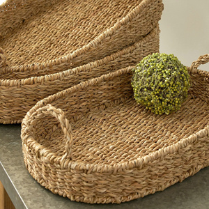 Set of 3 seagrass oval seagrass serving tray made in Vietnam with wholesale price tray with handle - Product Image 5