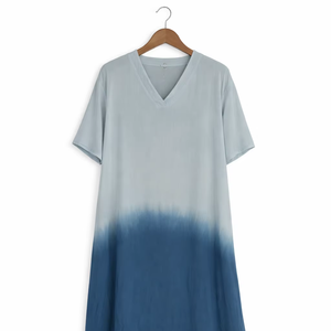 Vestido Largo de Viscosa Tie-Dye, Estilo Boho, Transpirable, Cuello en V, Manga Corta, Casual, para Primavera, Verano y Playa - Product Image 1