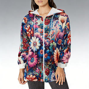 Offre spéciale sur le sweat à capuche léger et décontracté pour femme Temu, à motif floral, avec fermeture éclair et cordon de serrage, idéal pour le quotidien - Product Image 1