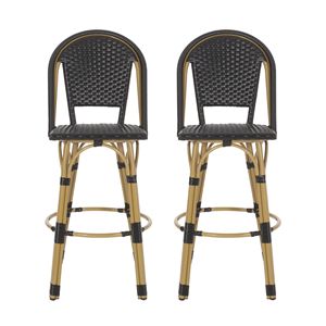 Juego de 2 taburetes de bar franceses de aluminio y ratán PE para exteriores de 29.5 pulgadas, acabado en negro y bambú, taburetes de bar elegantes - Product Image 2