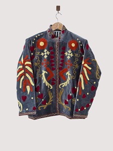 Hand Embroidered Floral Velvet Mandarin Collar Jacket Full Sleeve Plus Size Regular Length Winter Women'<b>s</b> Blouson - Product Image 1