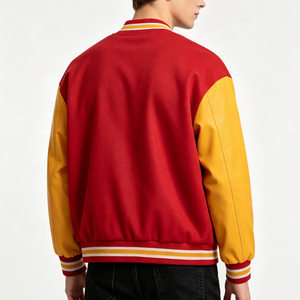 Chaqueta Varsity para Hombre Mego Industry, Color Rojo/Amarillo, Bloques de Color, Lana/Poliéster, Cuello Alto, Cierre de Botones Cubiertos, Bordada - Product Image 2