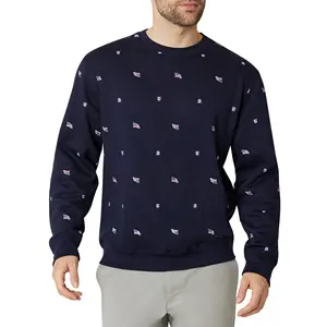Katun Poliester Oversize Pullover Warna Blok Sweater Pria Crewneck Kaus Baru Street Wear Bordir Logo Kaus Keringat