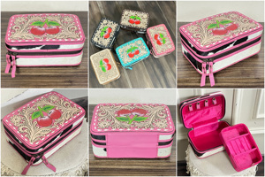2026 Western Hand Tooled Genuine Cow Leather Jewelry Case With Designer Cherry Pattern Jewelry Organizer <b>Box</b> for <b>Gift</b> Storage - Product Image 2