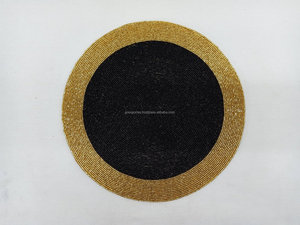 Elegant <b>Beaded</b> Charger <b>Placemat</b> Round Black Gold Table Mat Handmade Luxury Dining Decor Wedding Centerpiece - Product Image 5