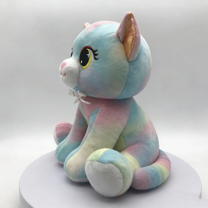 Customized Smooth velvety short pile <b>plush</b> fabric, Chubby compact sitting kitten silhouette, Rainbow tie dye <b>cat</b> <b>plush</b> toy - Product Image 3