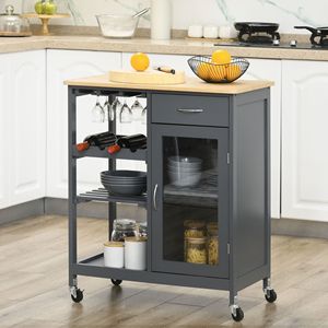 Carrello da Cucina Moderno in Acciaio e Rovere con Portabottiglie e Ripiani Regolabili - Carrello Multiuso Portatile - Product Image 2