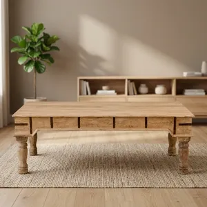 Mesa de Centro de Madera Vintage Hecha a Mano con Tira Metálica, Muebles Rústicos para Sala de Estar, Comedor y Dormitorio - Product Image 4