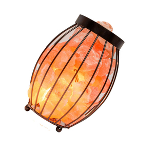 Handmade Carved Natural <b>Rock</b> <b>Salt</b> <b>Lamp</b> Metal Basket with Warm LED Light for Home and Office Use - Product Image 1