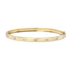 Flush Gypsy <b>Set</b> Station <b>Bangle</b> Bracelets 14K 18K Solid Gold Baguette Cut Lab Grown Diamond 0.37ct VS+ Clarity Minimalist Modern - Product Image 1