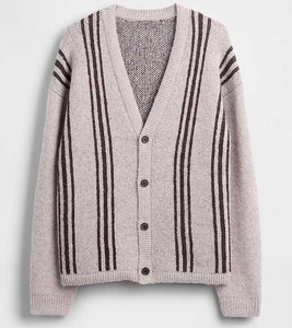 Cardigan classique respirant à col en V pour homme, pull tricoté rayé avec boutons sur le devant, idéal pour le marché américain - Product Image 1