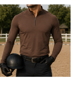 Men's <b>Brown</b> <b>Long</b> <b>Sleeve</b> Zipper for Shirt Knitted Compressed Print Breathable Smart Casual Equestrian Riding <b>Top</b> - Product Image 2