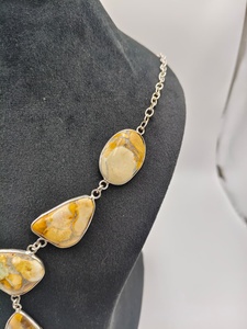 Collar llamativo de ágata amarilla natural chapado en plata y latón |   Cadena de Eslabones Hecha a Mano, Joyería de Lujo para Mujer, 22 Pulgadas de Largo, para Boda - Product Image 3