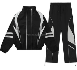 OEM Custom logo Reflective Jogging Nylon Tracksuit Mens Windbreaker Tracksuit Nylon Sets White Pipping Stripes for Men - Product Image 4