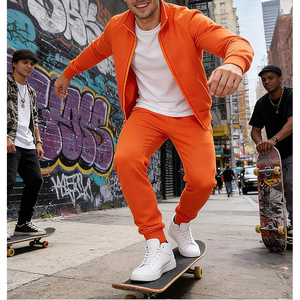 Men's <b>Orange</b> Quarter-Zip Tracksuit Set Knitted Solid Color Streetwear Casual Wear Breathable Polyester Spring Season - Product Image 1